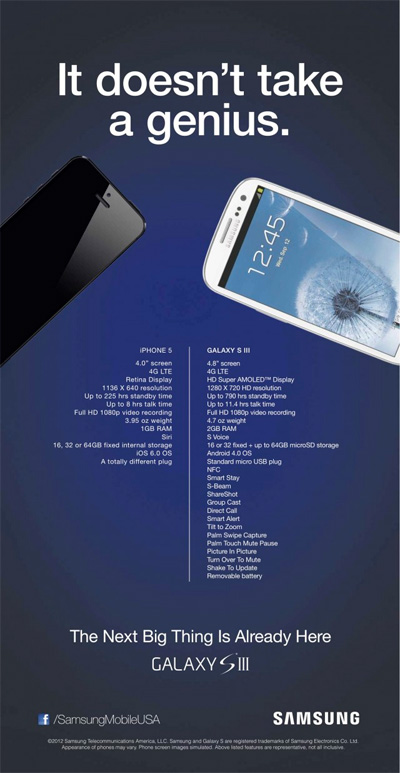 Samsung использовала в своей рекламе новинку от Apple смартфон iPhone 5